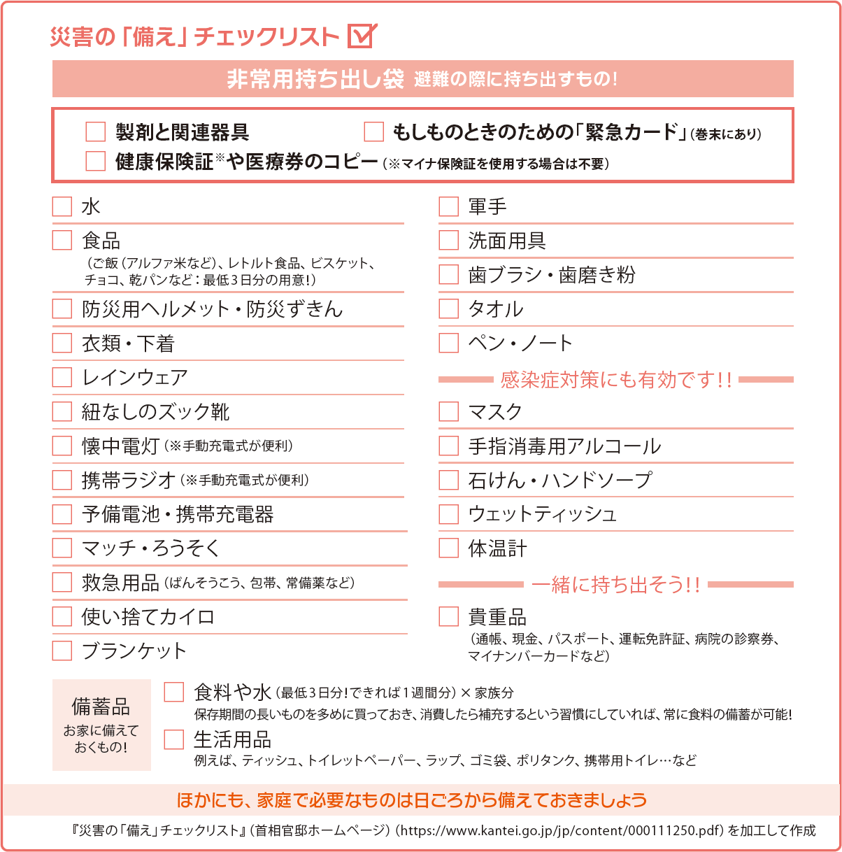 災害の「備え」チェックリスト